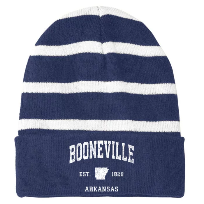 Booneville Arkansas Ar Vintage Athletic Sports Striped Beanie with Solid Band