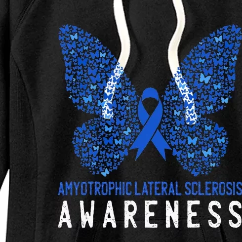 Butterfly ALS Awareness Month Blue Ribbon Support Squad Women's Fleece Hoodie