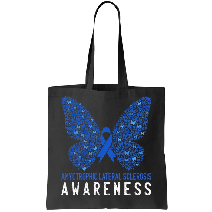 Butterfly ALS Awareness Month Blue Ribbon Support Squad Tote Bag