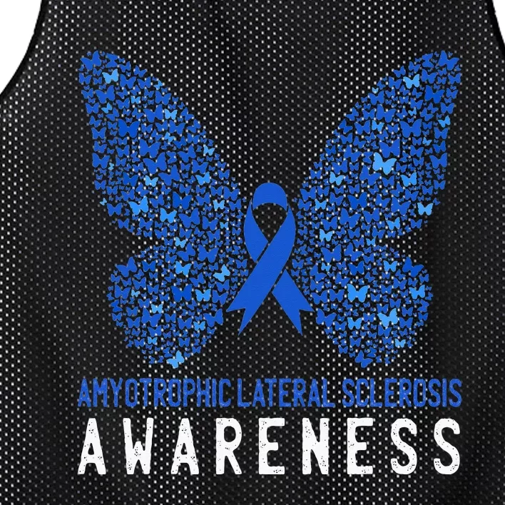 Butterfly ALS Awareness Month Blue Ribbon Support Squad Mesh Reversible Basketball Jersey Tank