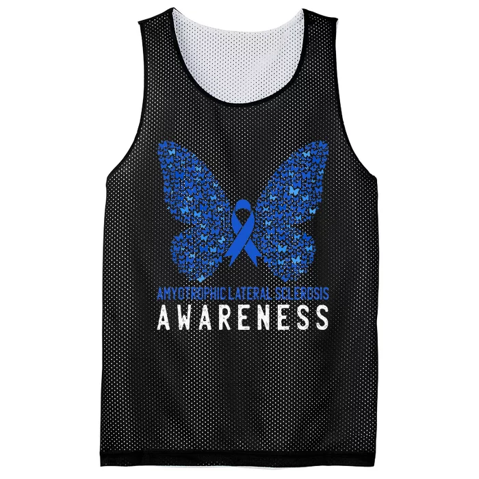 Butterfly ALS Awareness Month Blue Ribbon Support Squad Mesh Reversible Basketball Jersey Tank