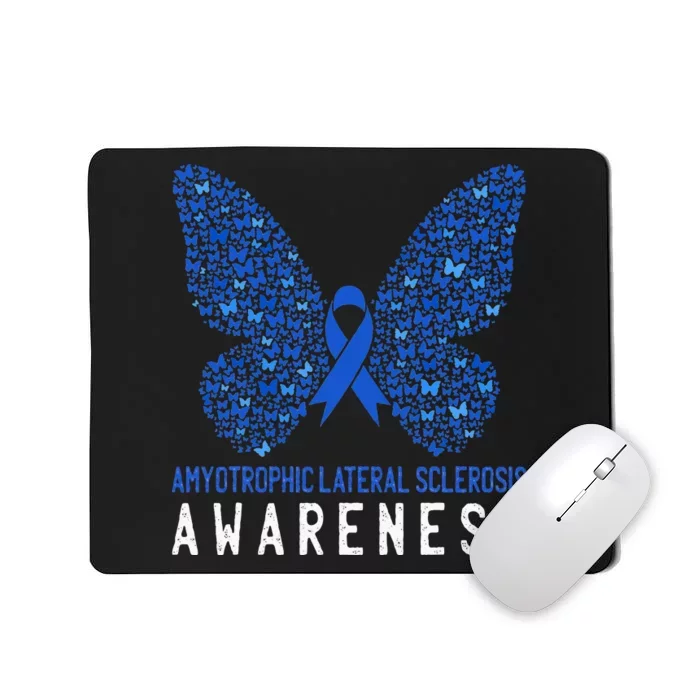 Butterfly ALS Awareness Month Blue Ribbon Support Squad Mousepad