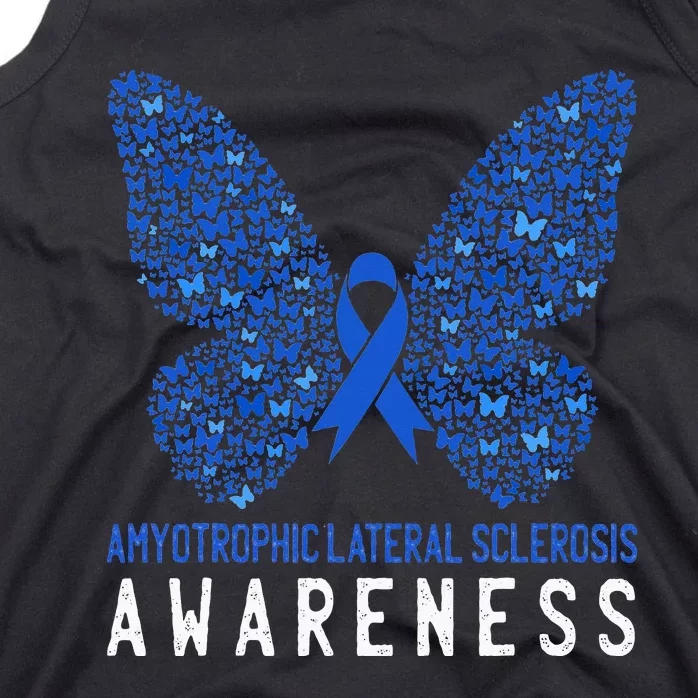 Butterfly ALS Awareness Month Blue Ribbon Support Squad Tank Top