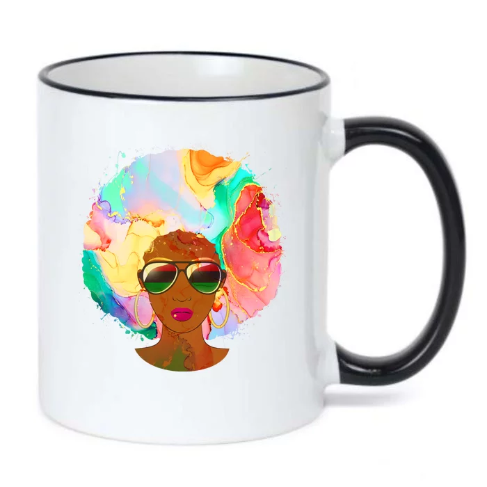 Beautiful African American Black Woman With Paint Swirl Afro Black Color Changing Mug