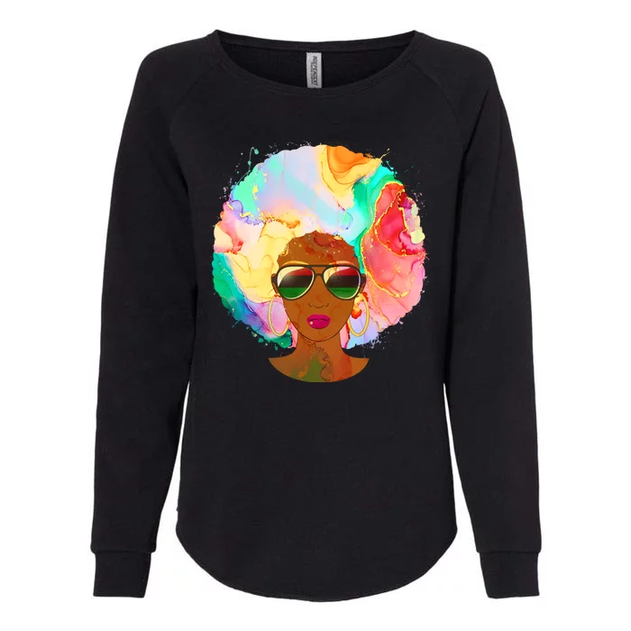 Beautiful African American Black Woman With Paint Swirl Afro Womens California Wash Sweatshirt