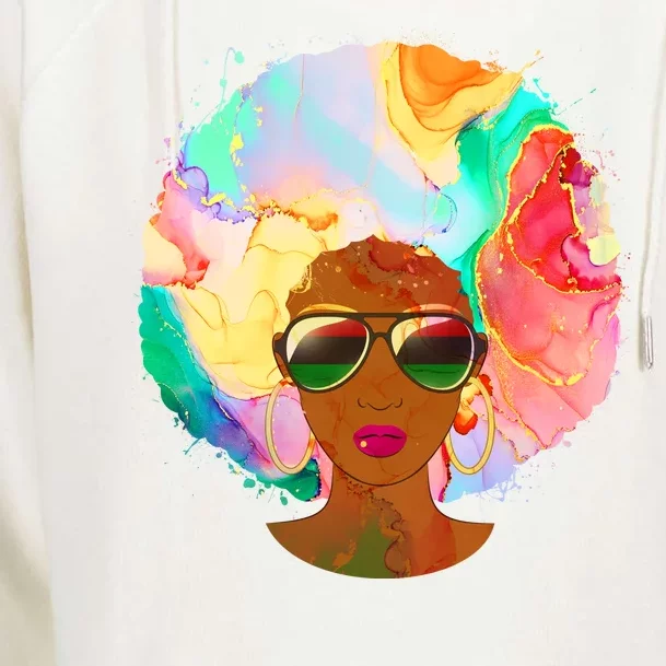 Beautiful African American Black Woman With Paint Swirl Afro Womens Funnel Neck Pullover Hood