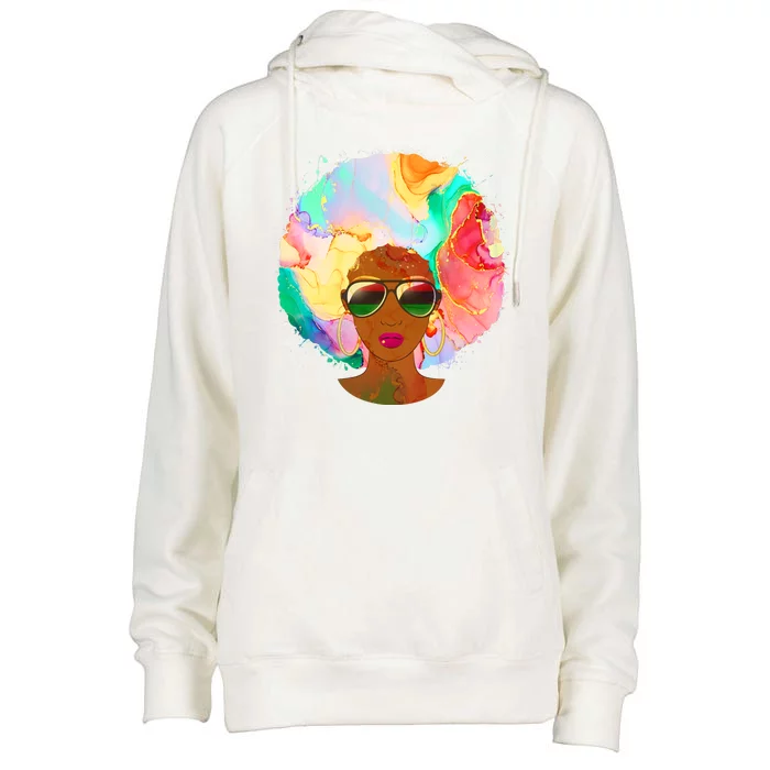 Beautiful African American Black Woman With Paint Swirl Afro Womens Funnel Neck Pullover Hood