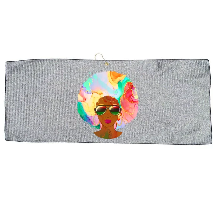 Beautiful African American Black Woman With Paint Swirl Afro Large Microfiber Waffle Golf Towel