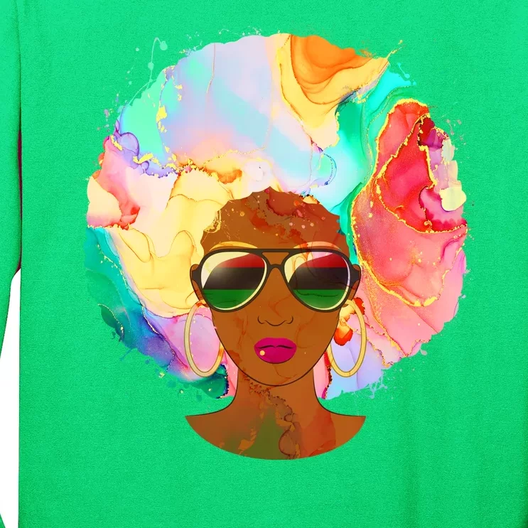 Beautiful African American Black Woman With Paint Swirl Afro Long Sleeve Shirt