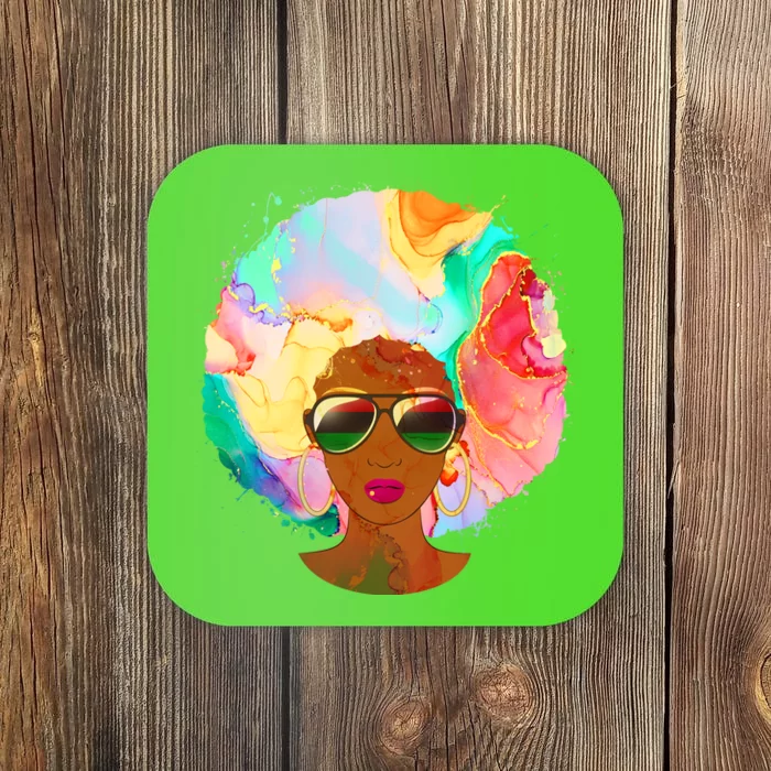 Beautiful African American Black Woman With Paint Swirl Afro Coaster