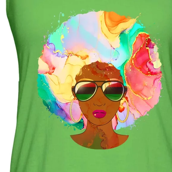 Beautiful African American Black Woman With Paint Swirl Afro Ladies Essential Flowy Tank