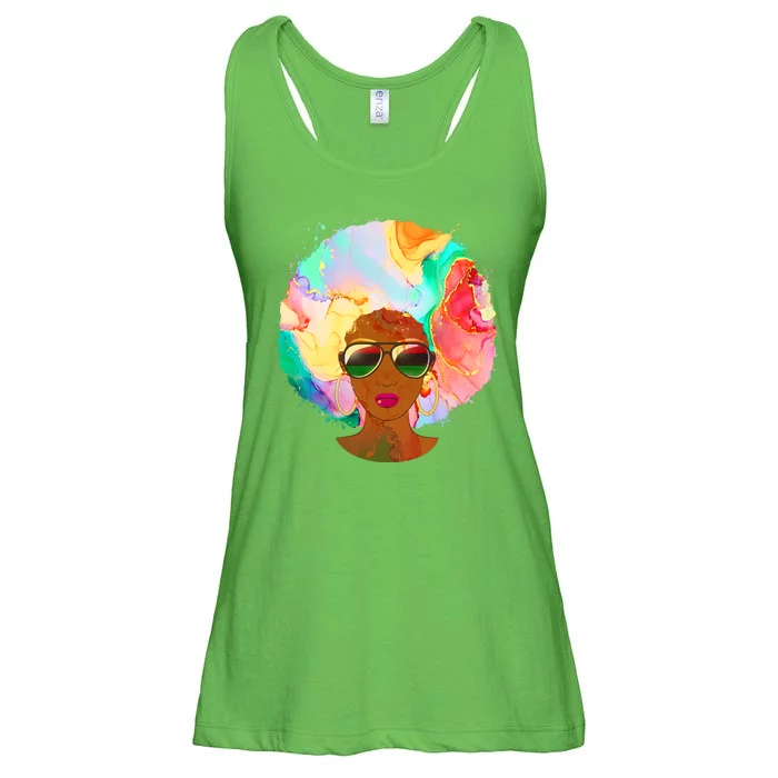 Beautiful African American Black Woman With Paint Swirl Afro Ladies Essential Flowy Tank