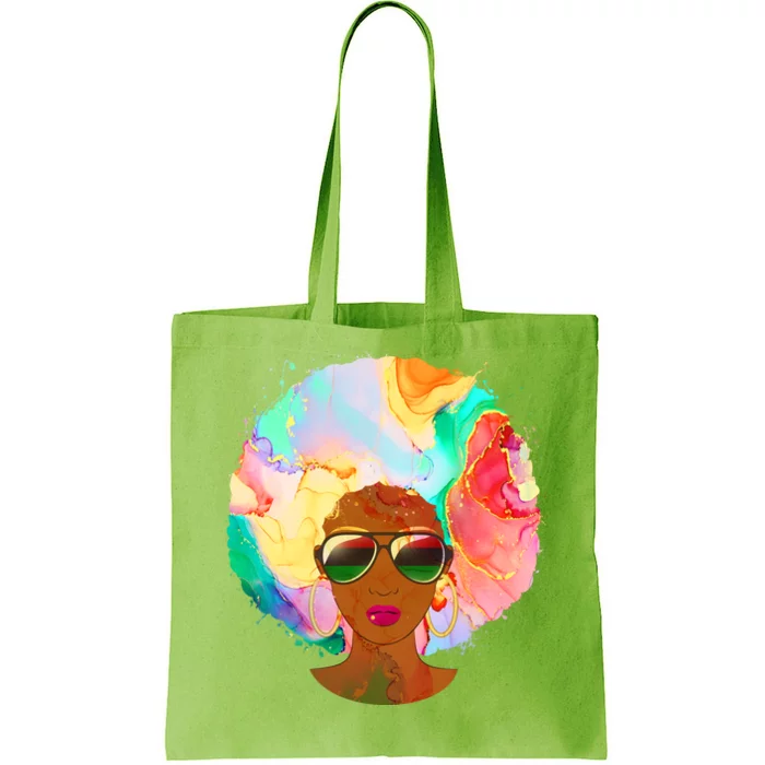 Beautiful African American Black Woman With Paint Swirl Afro Tote Bag