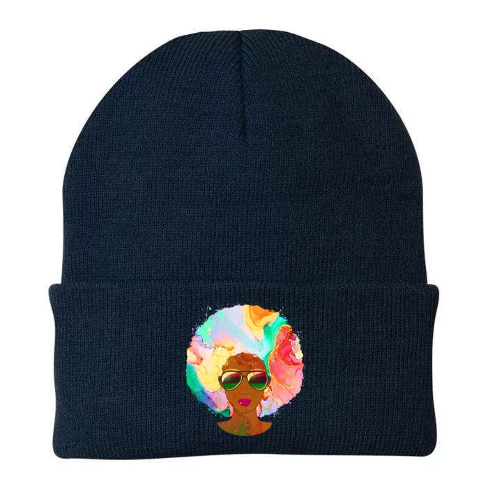 Beautiful African American Black Woman With Paint Swirl Afro Knit Cap Winter Beanie