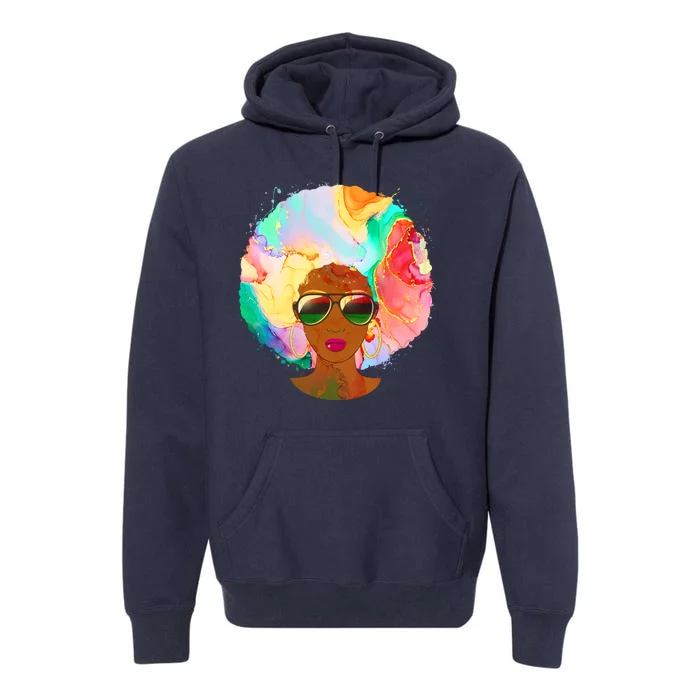 Beautiful African American Black Woman With Paint Swirl Afro Premium Hoodie