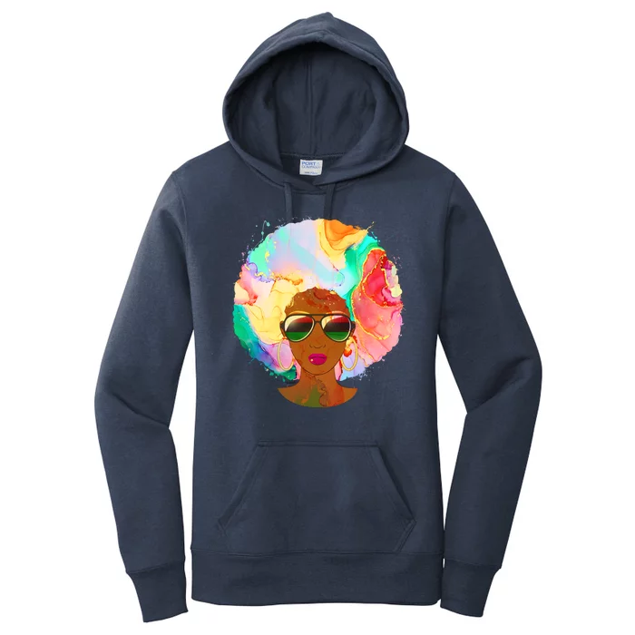 Beautiful African American Black Woman With Paint Swirl Afro Women's Pullover Hoodie