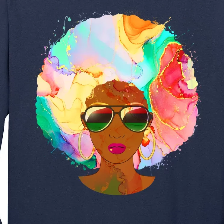 Beautiful African American Black Woman With Paint Swirl Afro Tall Long Sleeve T-Shirt