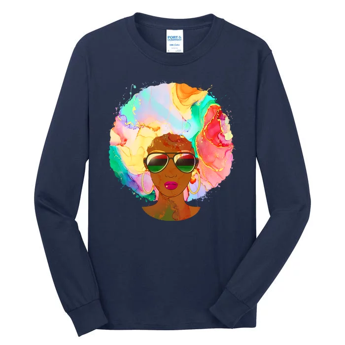 Beautiful African American Black Woman With Paint Swirl Afro Tall Long Sleeve T-Shirt