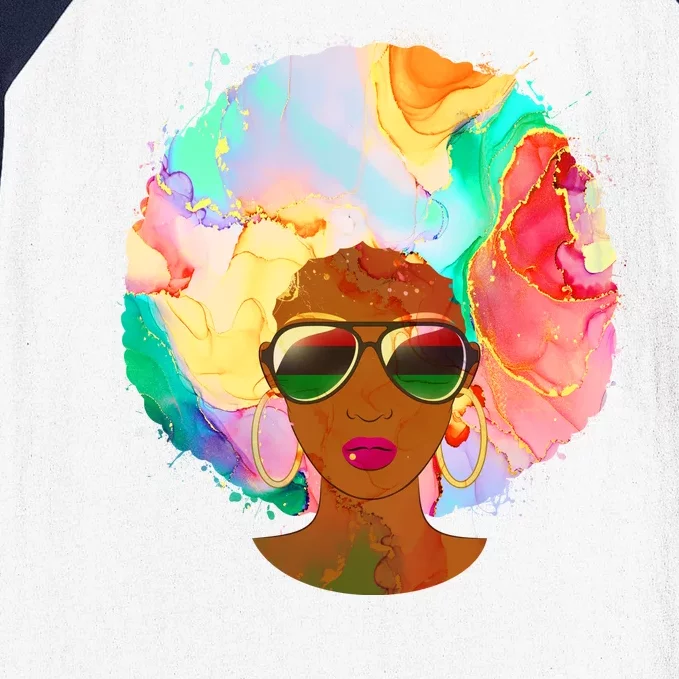 Beautiful African American Black Woman With Paint Swirl Afro Baseball Sleeve Shirt