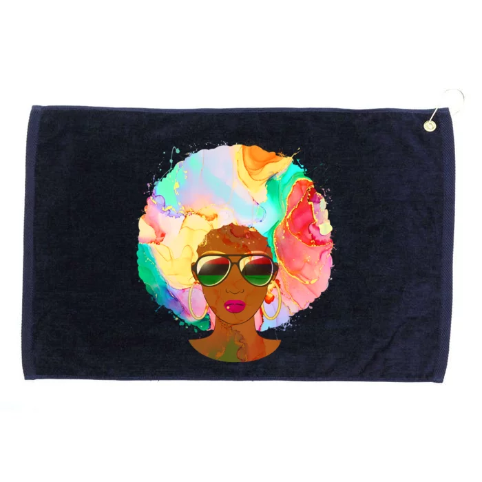 Beautiful African American Black Woman With Paint Swirl Afro Grommeted Golf Towel