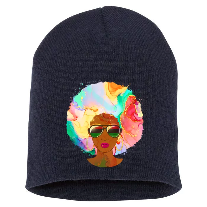 Beautiful African American Black Woman With Paint Swirl Afro Short Acrylic Beanie