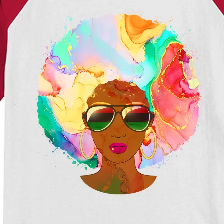 Beautiful African American Black Woman With Paint Swirl Afro Kids Colorblock Raglan Jersey