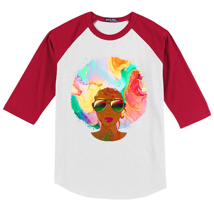 Beautiful African American Black Woman With Paint Swirl Afro Kids Colorblock Raglan Jersey