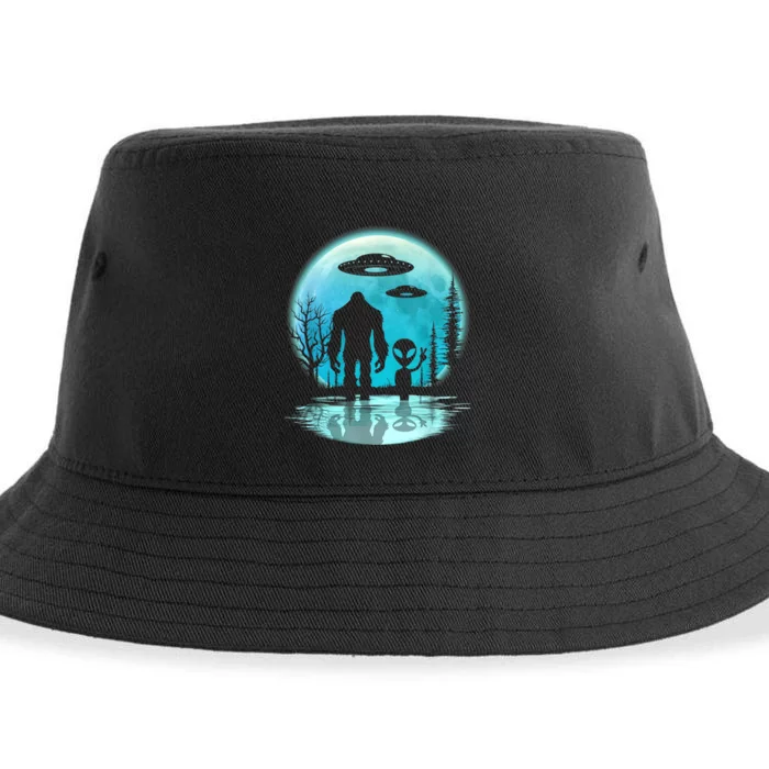 Bigfoot And Alien UFO Sustainable Bucket Hat