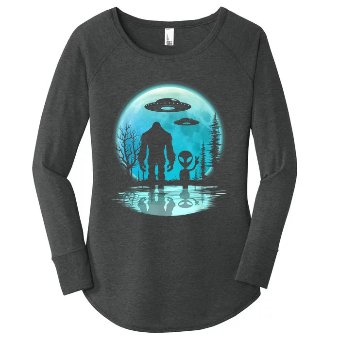 Bigfoot And Alien UFO Women's Perfect Tri Tunic Long Sleeve Shirt