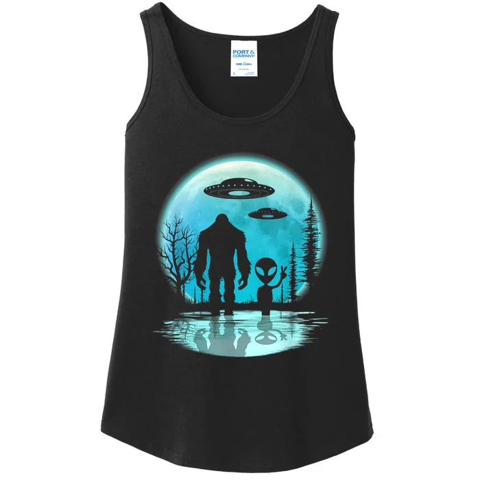 Bigfoot And Alien UFO Ladies Essential Tank