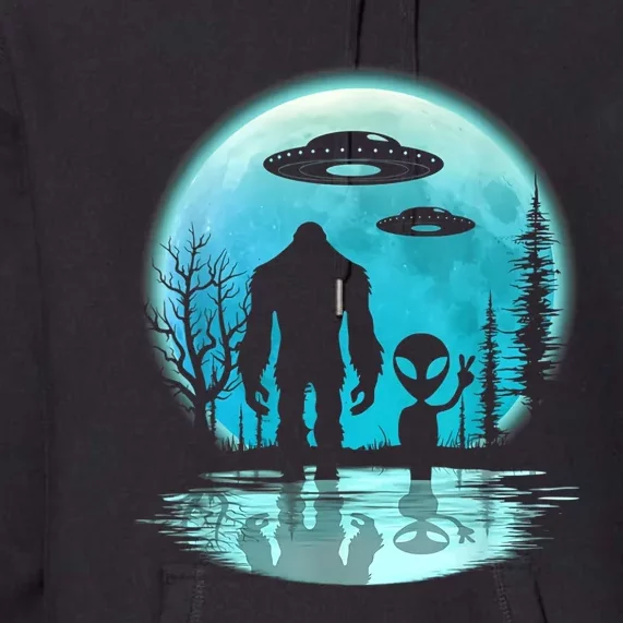 Bigfoot And Alien UFO Premium Hoodie