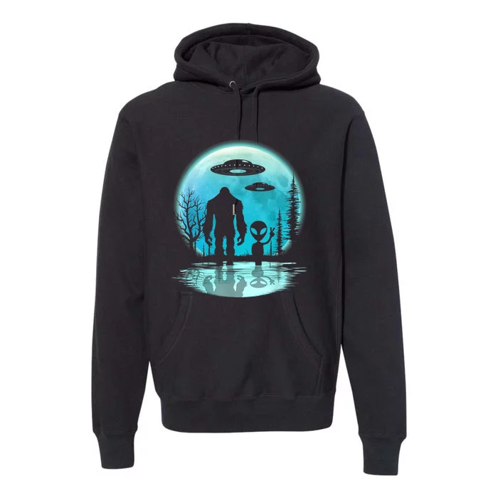 Bigfoot And Alien UFO Premium Hoodie