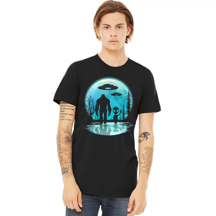 Bigfoot And Alien UFO Premium T-Shirt