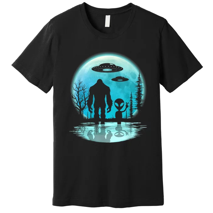 Bigfoot And Alien UFO Premium T-Shirt