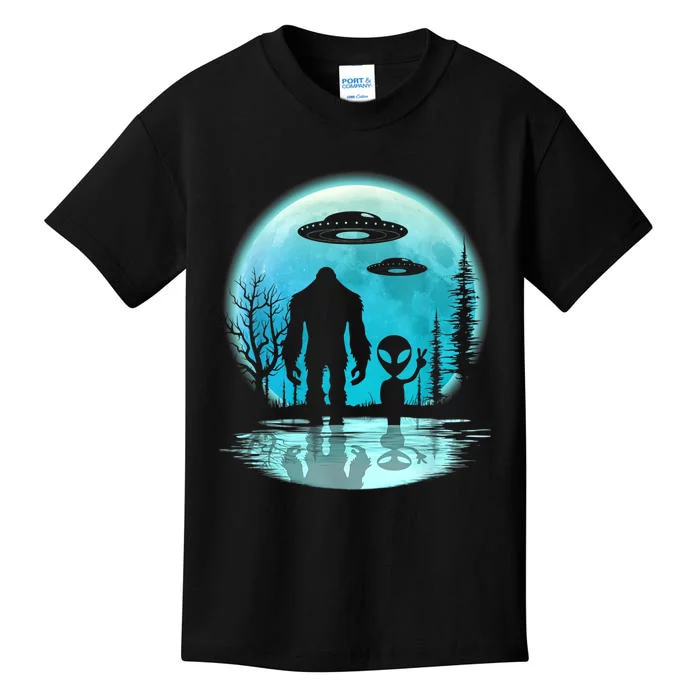 Bigfoot And Alien UFO Kids T-Shirt