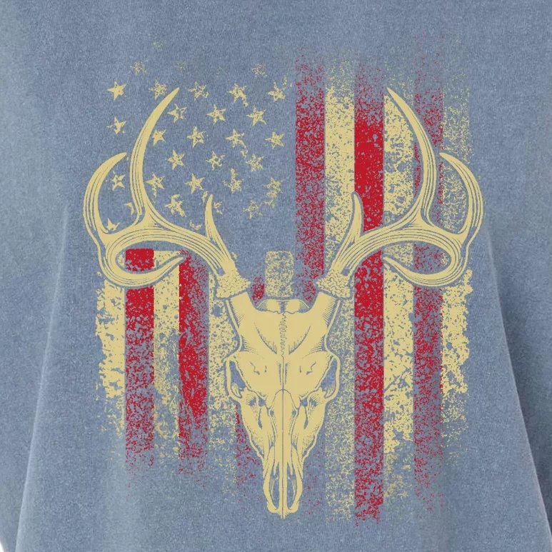 Bucks Antlers and Skull on an American Flag Deer Hunters Garment-Dyed Women's Muscle Tee