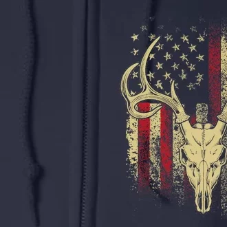 Bucks Antlers and Skull on an American Flag Deer Hunters Full Zip Hoodie