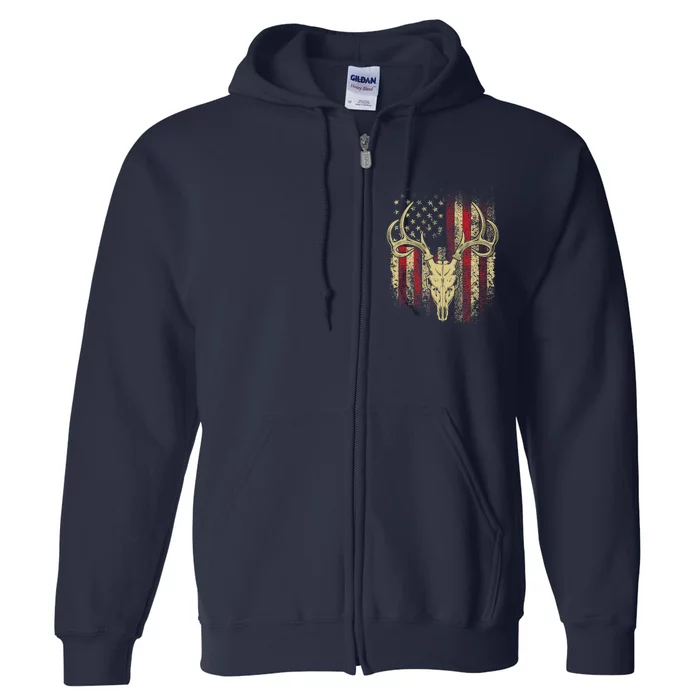 Bucks Antlers and Skull on an American Flag Deer Hunters Full Zip Hoodie