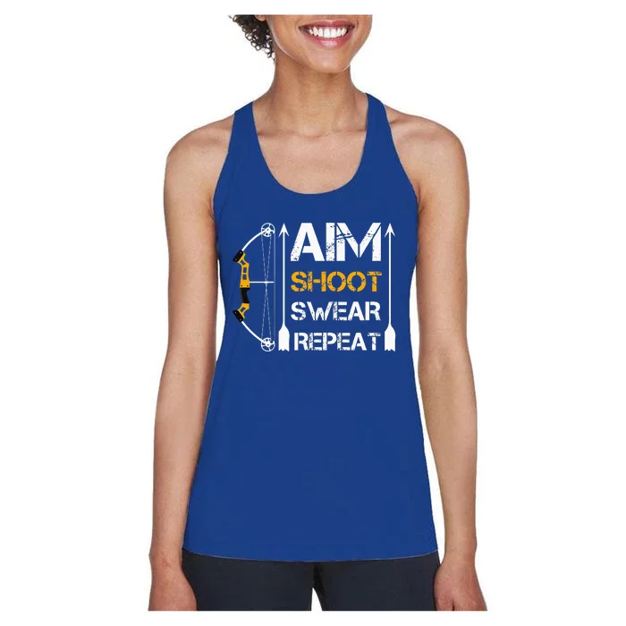 Bow And Arrow Gifts Aim Shoot Swear Repeat Archery Women's Racerback Tank