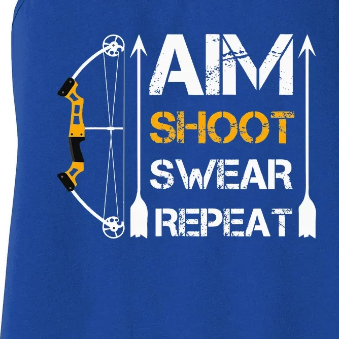 Bow And Arrow Gifts Aim Shoot Swear Repeat Archery Women's Racerback Tank