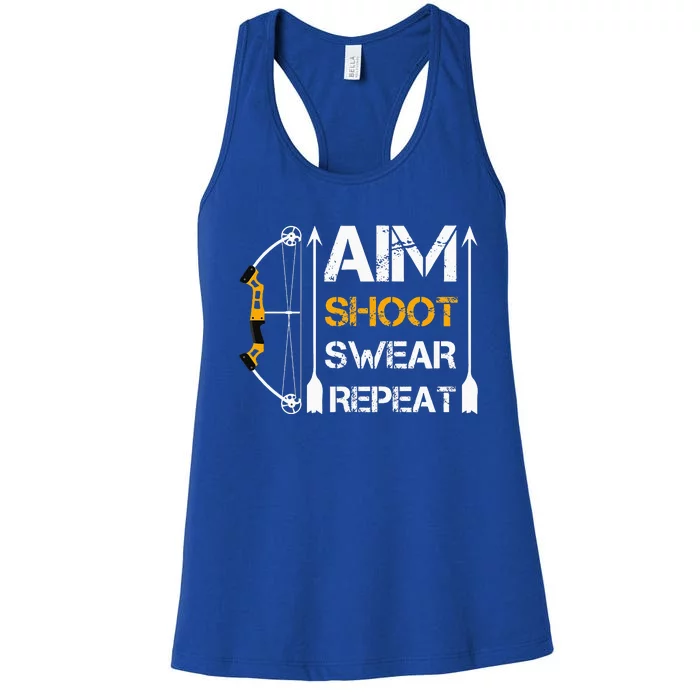 Bow And Arrow Gifts Aim Shoot Swear Repeat Archery Women's Racerback Tank