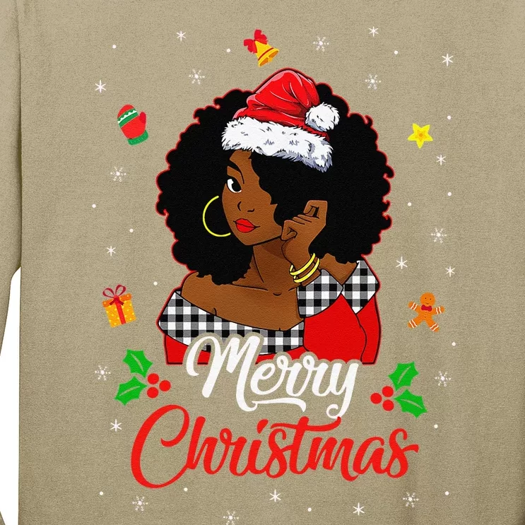 Black African American Melanin Christmas Santa Hat Xmas Cute Long Sleeve Shirt