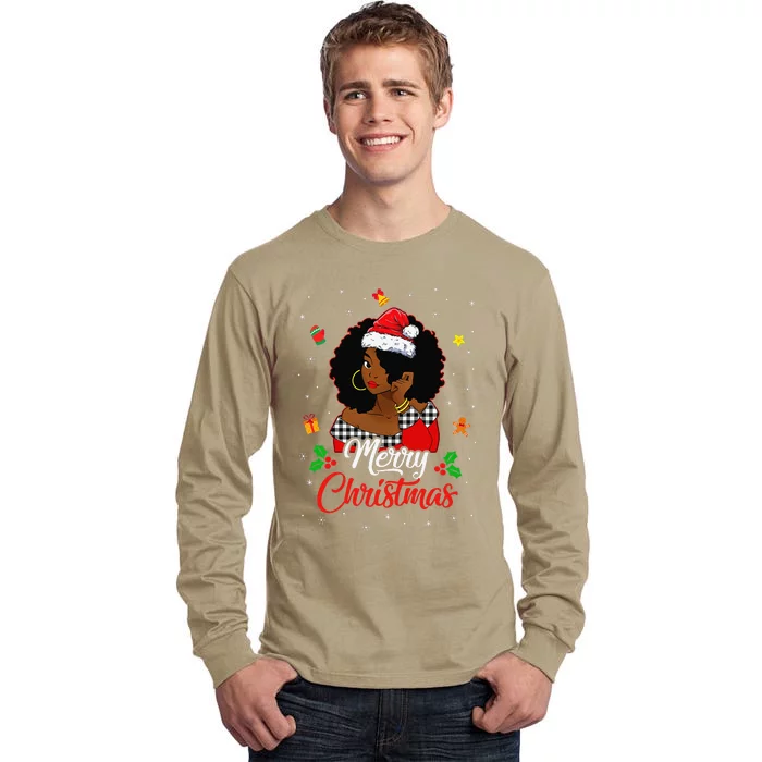 Black African American Melanin Christmas Santa Hat Xmas Cute Tall Long Sleeve T-Shirt