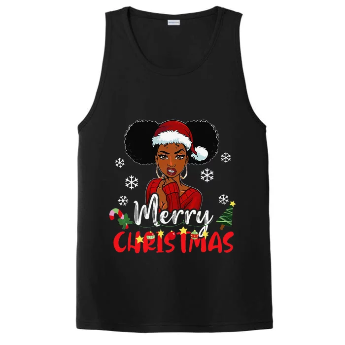 Black African American Melanin Christmas Santa Hat Xmas Gift Performance Tank