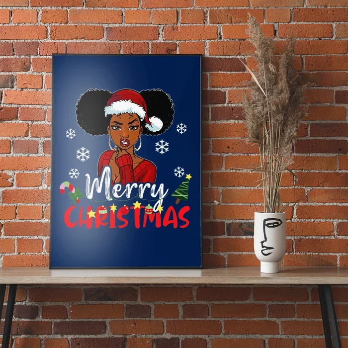 Black African American Melanin Christmas Santa Hat Xmas Gift Poster