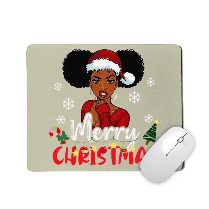 Black African American Melanin Christmas Santa Hat Xmas Gift Mousepad