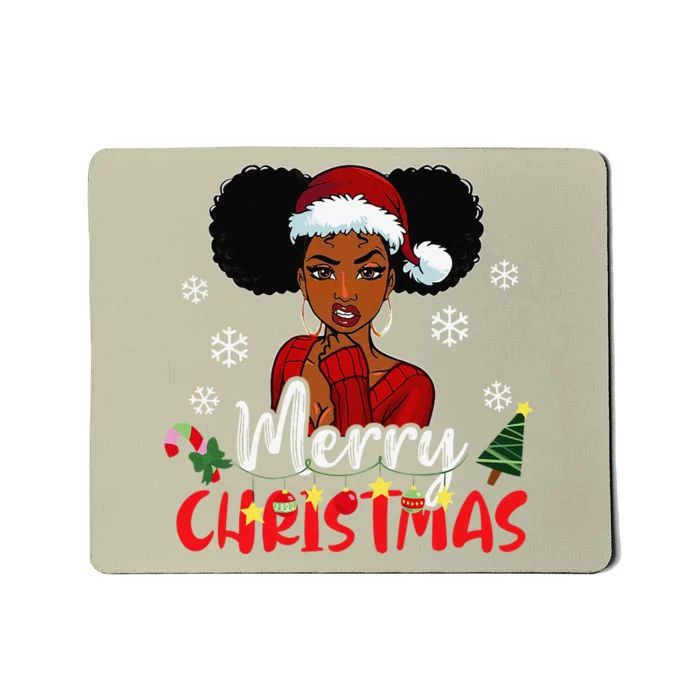 Black African American Melanin Christmas Santa Hat Xmas Gift Mousepad