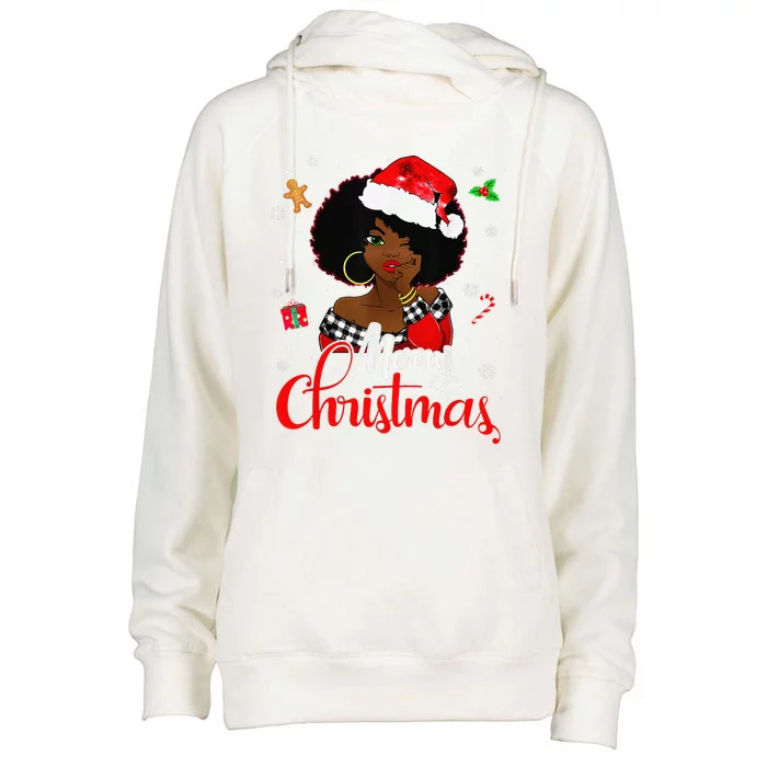 Black African American Melanin Christmas Santa Hat Xmas Womens Funnel Neck Pullover Hood