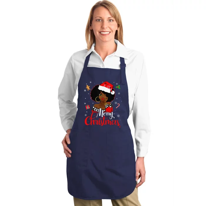 Black African American Melanin Christmas Santa Hat Xmas Full-Length Apron With Pocket