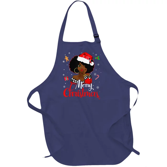 Black African American Melanin Christmas Santa Hat Xmas Full-Length Apron With Pocket